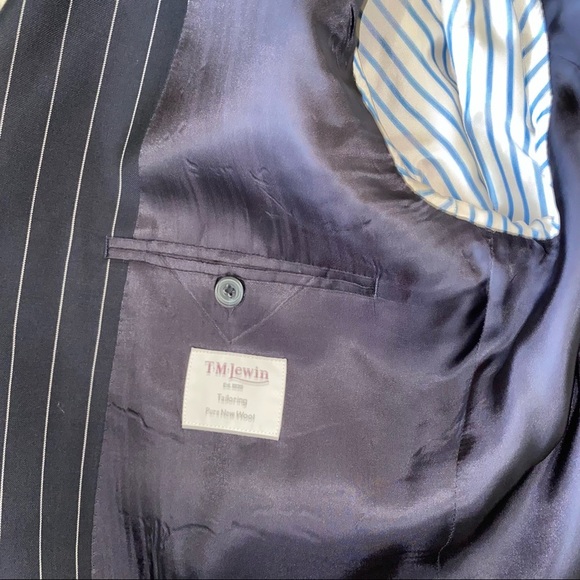 T.M.Lewin Pure Wool Pinstripe Suit sz 46R Navy - Picture 6 of 12
